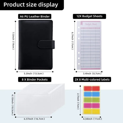 PU Leather Budget Binder with Cash Envelopes – A6 Planner Organizer, Zip Pockets for Saving Money, Small French Budget Pouch
