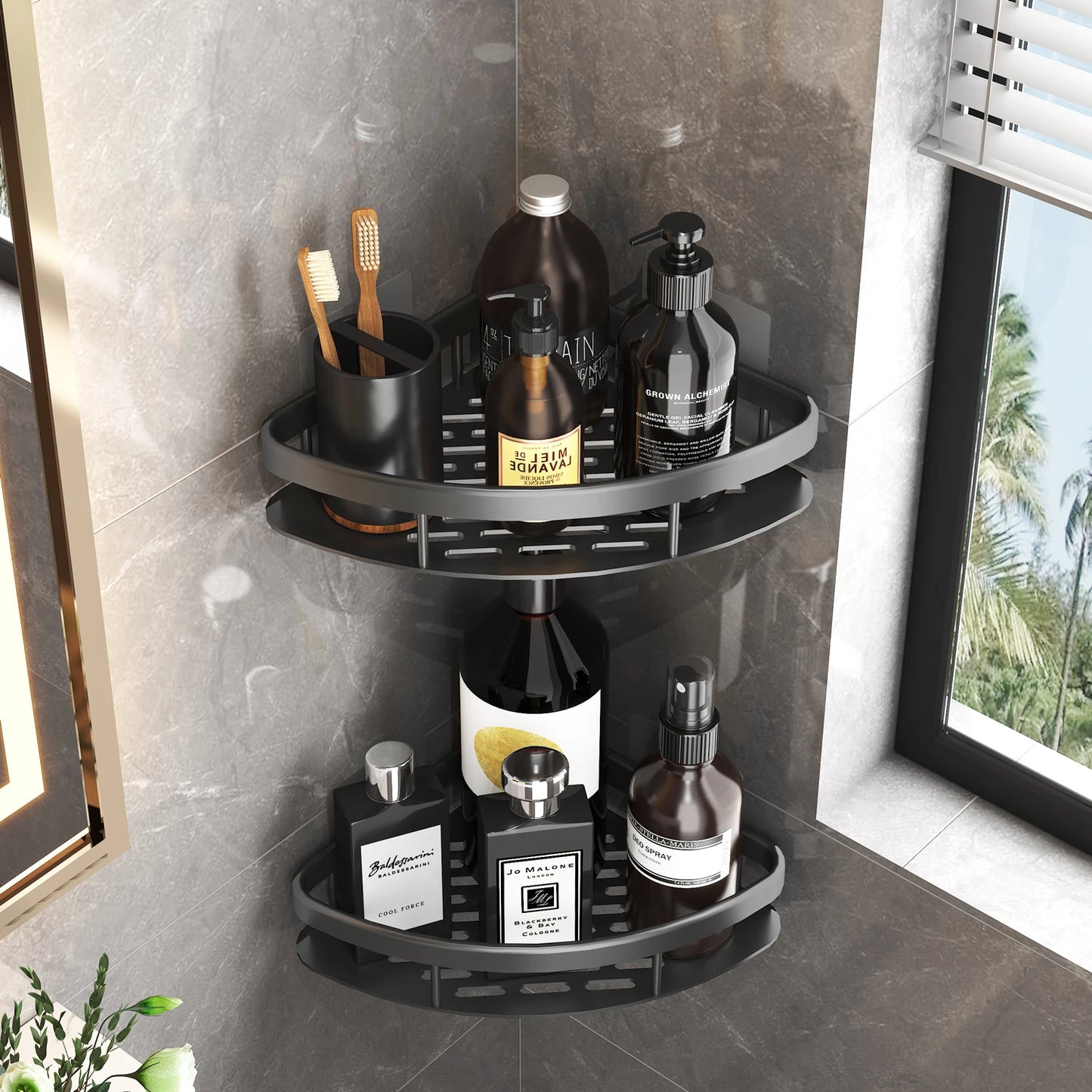 Space-Saving Aluminum Shower Corner Shelf: No-Nail Bathroom Organizer for Shampoo & Accessories