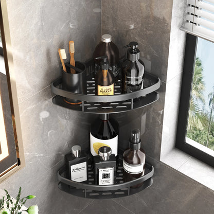 Space-Saving Aluminum Shower Corner Shelf: No-Nail Bathroom Organizer for Shampoo & Accessories