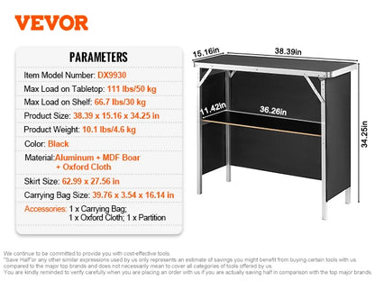 SucceBuy Folding Portable Bar Table – Tradeshow Podium with Carrying Case, Storage Shelf & Skirt for Party, Picnic & Exhibition