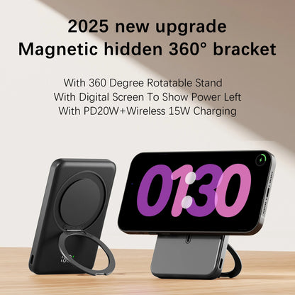 10000mAh MagSafe Power Bank - Slim Magnetic Wireless Fast Charger Stand 20W Portable Battery for iPhone & Samsung