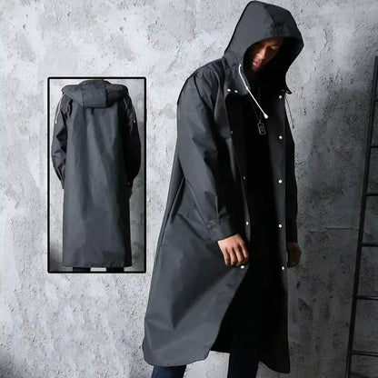 Black Waterproof Hooded Raincoat – Thickened Unisex Rain Poncho for Outdoor Hiking, Fishing & Travel Protection Gear