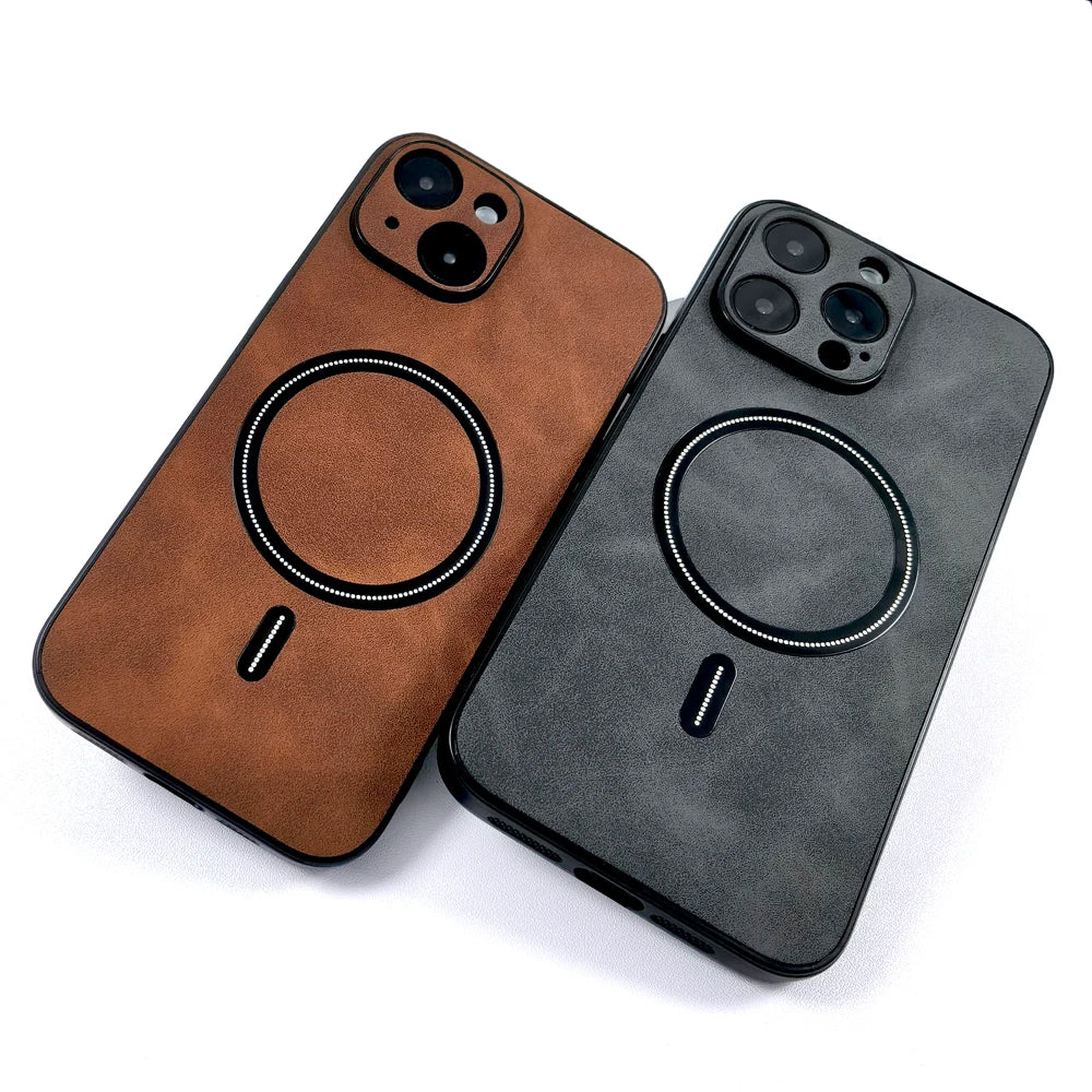 Luxury PU Leather MagSafe Case - Premium Wireless Charging Cover for iPhone 17, 16, 15, 14, 13 & 12 Pro Max