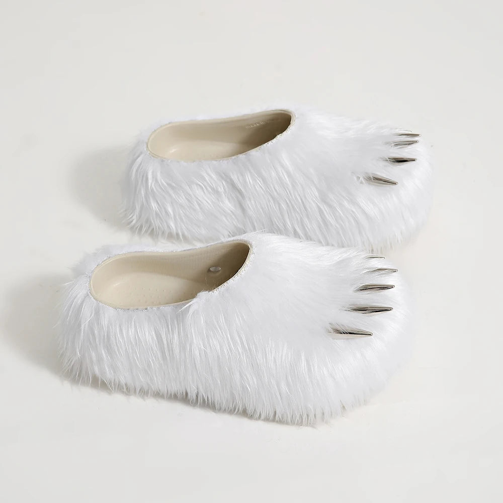 Bear Claw Plush Mules - Customizable Soft Summer Slides with Logo for Comfortable Casual Wear