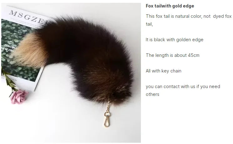 Real Fox Fur Tail Keychain – Large Natural Fur Pendant for Cosplay, Bags, Cars, and Women