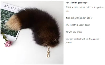Real Fox Fur Tail Keychain – Large Natural Fur Pendant for Cosplay, Bags, Cars, and Women