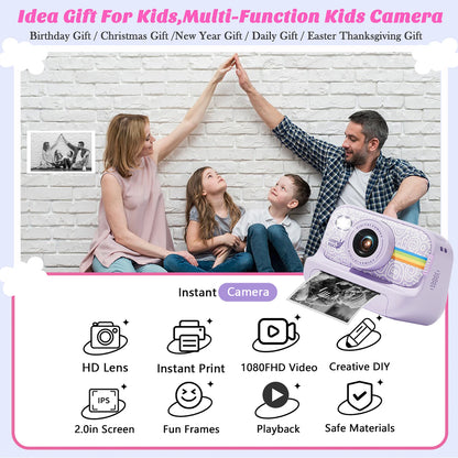 Kids Instant Print Camera with 2.0 Inch Screen | Christmas & Birthday Gifts for Girls Age 3-12 | Toddler Toy Camera