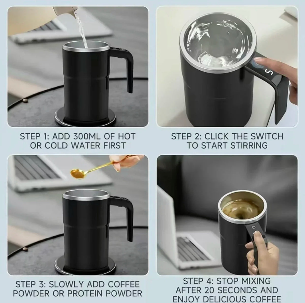 380ml Electric Self-Stirring Coffee Mug – USB Rechargeable Magnetic Mixing Cup with Digital Display and IP67 Waterproof Rating