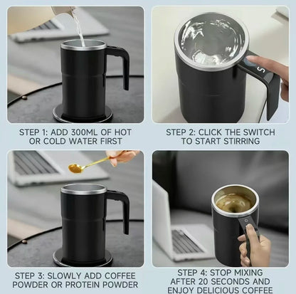 380ml Electric Self-Stirring Coffee Mug – USB Rechargeable Magnetic Mixing Cup with Digital Display and IP67 Waterproof Rating