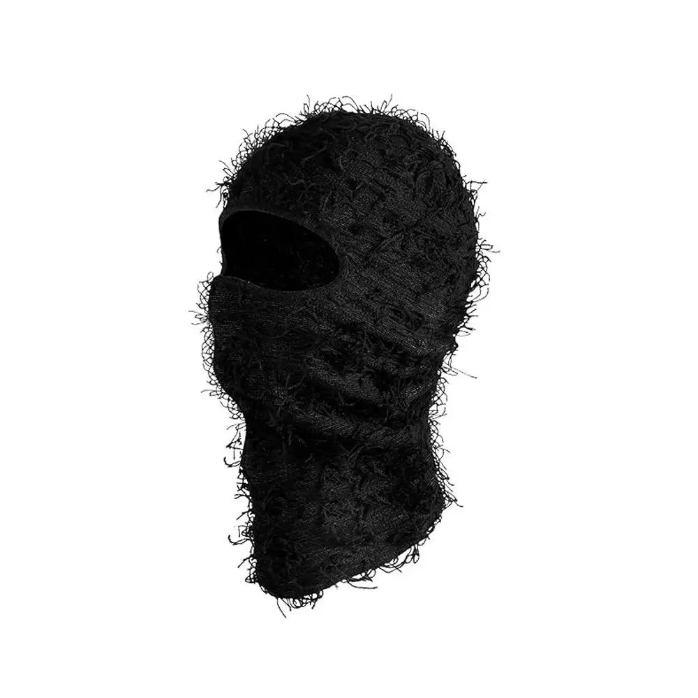 Distressed Knitted Balaclava Mask - Windproof Full Face Ski Hood for Cold Weather Outdoor Wear