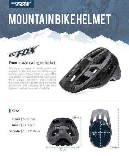 BATFOX Matte Black MTB Bike Helmet – Men's Mountain Bike Cycling Helmet Casco Ciclismo