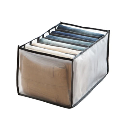 7-Grid Jeans Storage Box — Closet & Wardrobe Drawer Organizer for Clothes, Pants, and Socks Separation
