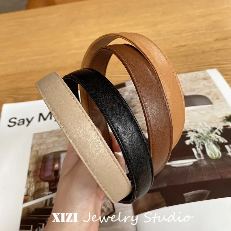 Vintage PU Leather Headband: Solid Headwear for Women and Girls - Fashion Hair Band Chic Hair Hoop Hair Accessories