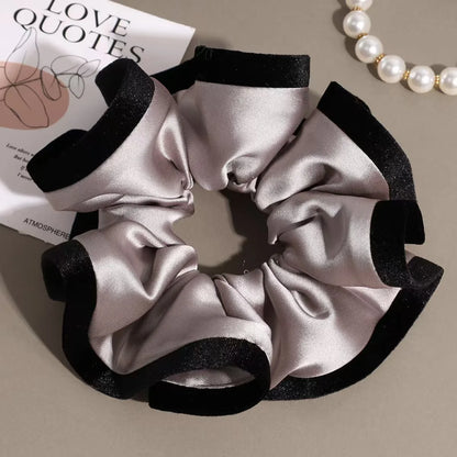 Velvet-Edged Satin Bloom Scrunchie - Elegant Hair Tie for Everyday Style
