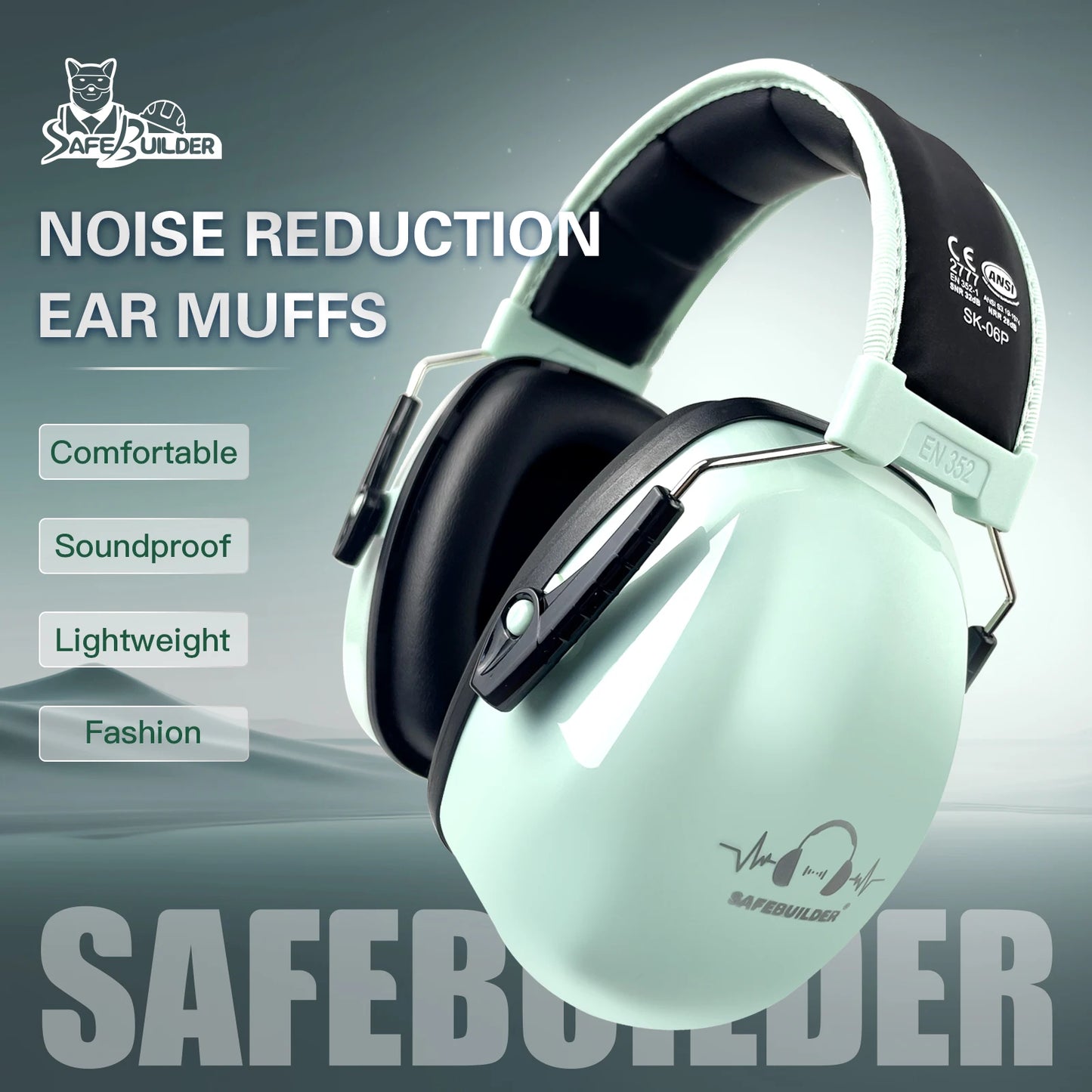 Adjustable Noise Reduction Ear Muffs NRR 28dB – SK-06P Hearing Protection Ear Defenders for Work, Mowing & Industrial Use