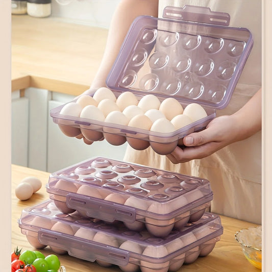 Stackable Egg Storage Box - 6/15/24 Grid Anti-Collision Egg Holder with Durable Multi-Layer Refrigerator Organizer