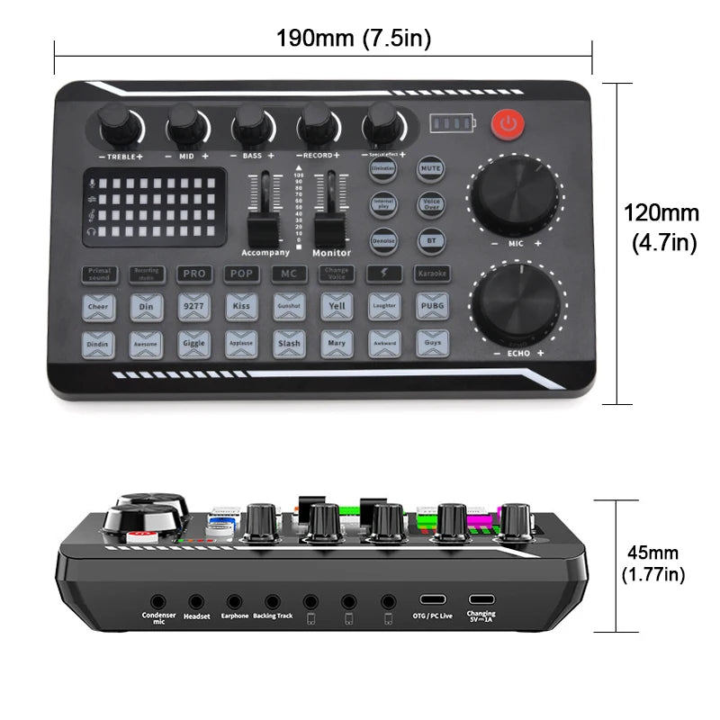 Live Sound Card Audio Interface with DJ Mixer Effects & Voice Changer – Bluetooth Mixer for Live Streaming & Singing