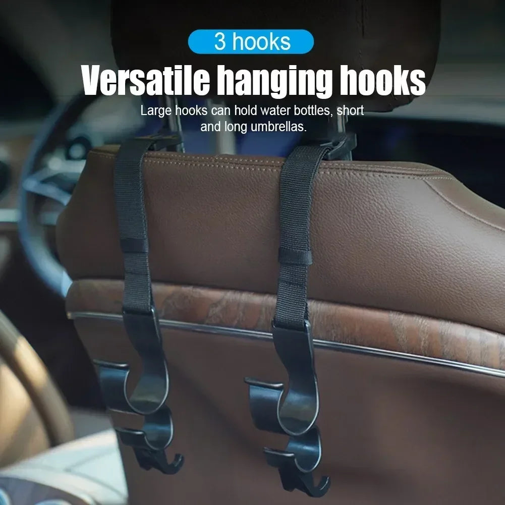 2PCS Car Back Seat Hooks — Multi-Function Headrest Hangers for Umbrella, Bags & Auto Interior Storage