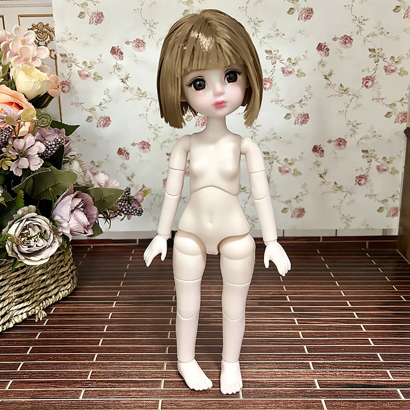 30cm 1/6 BJD Ball Jointed Doll – Starry Gray Eyes with Lolita Fashion Dress, DIY Toy Gift for Girls