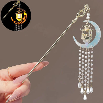 Luminous Lotus Flower Hairpin – Vintage LED Hair Stick with Lantern Tassel for Women and Traditional Hairstyles