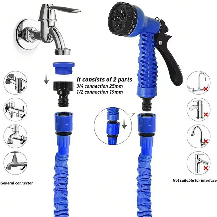 25FT–200FT Expandable Garden Hose – Lightweight Durable Watering Tool with 7-Function Spray Gun