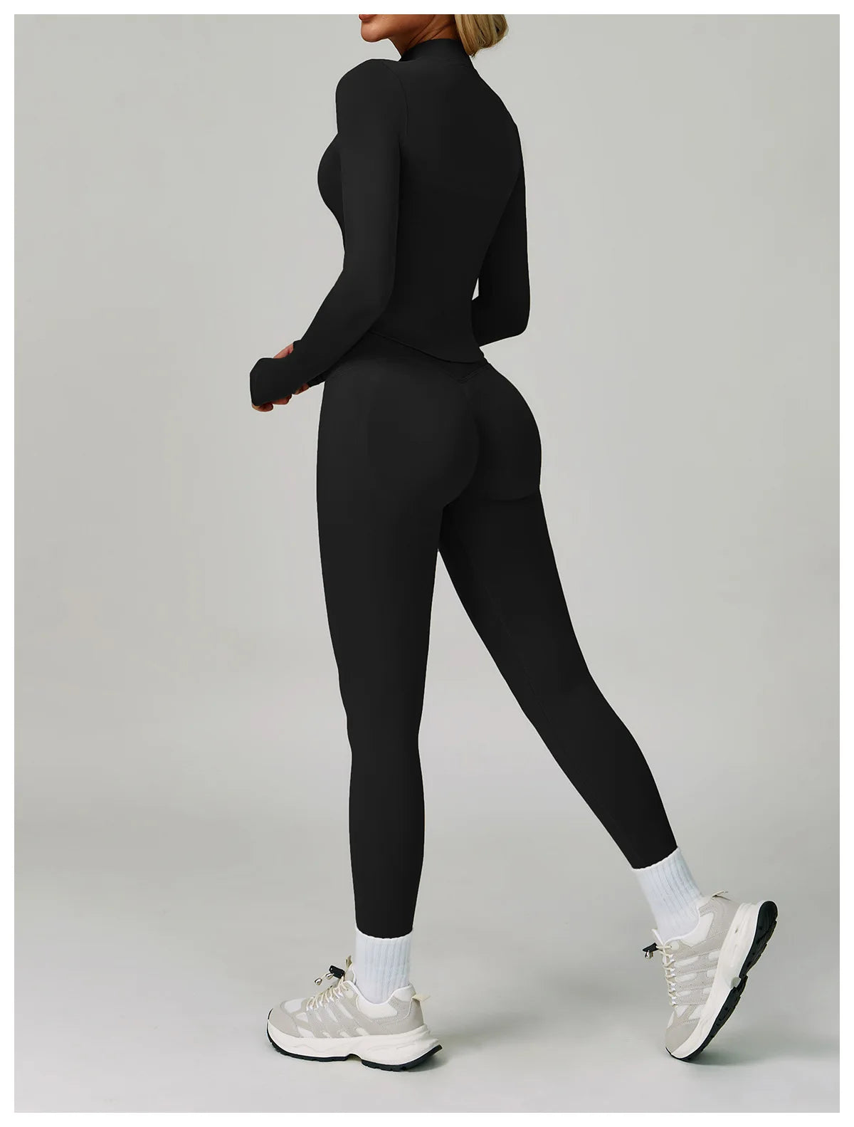 2/3PCS Women’s Seamless Yoga & Gym Set – Push-Up Sports Bra, Long Sleeve Jacket & Workout Leggings
