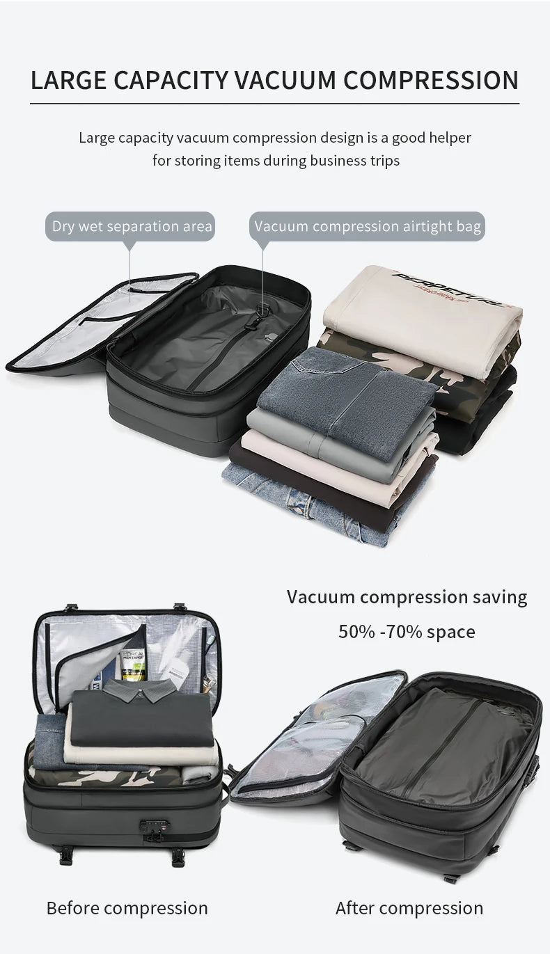 Men's Travel Backpack – Vacuum Compression, 17-Inch Laptop Backpack, Large Capacity Business & School Backpack, Expanded Hiking Bag