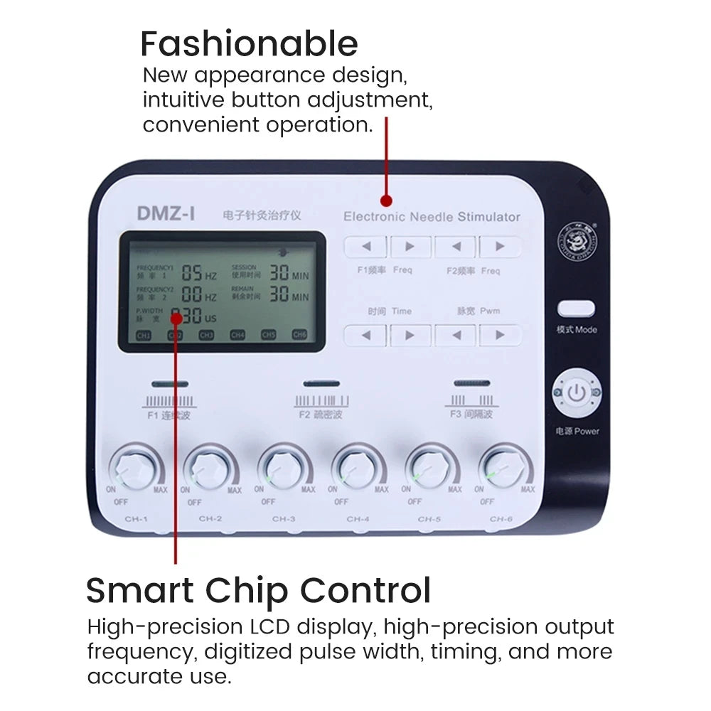 6-Output Channel TENS Muscle Electrostimulator - Physiotherapy Body Massager, Electroacupuncture Needle Patch Machine