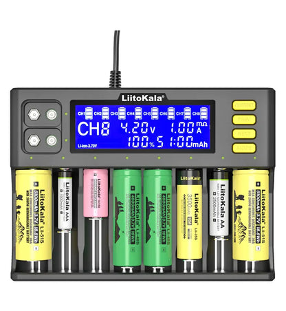 LiitoKala Lii-S8 Lii-S12 CH4 Multi-Function Battery Charger – 18650, 26650, 21700, 26700, AA, AAA Li-ion, NiMH, LiFePO4 Compatible