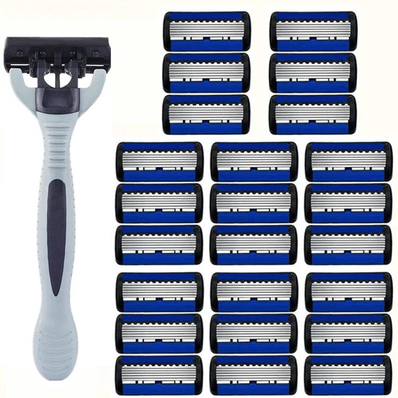 Men’s 6-Layer Stainless Steel Shaver – Classic Detachable & Reusable Razor Blade