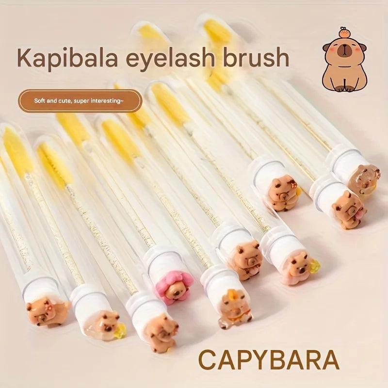 10PCS Capybara Eyelash Extension Brushes - Cute Oval Makeup Applicators with Reusable Nylon Bristles and ABS Handles