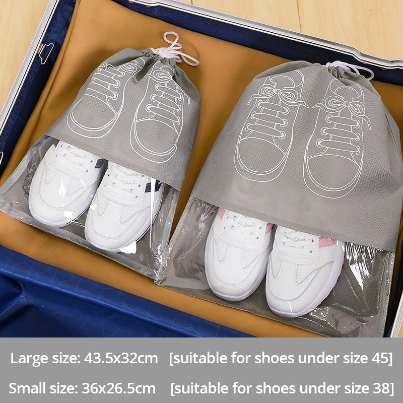5Pcs Shoe Storage Bag Set – Waterproof Non-Woven Fabric Travel Shoe Organizer with Strap, Large Capacity & Moisture-Proof Design