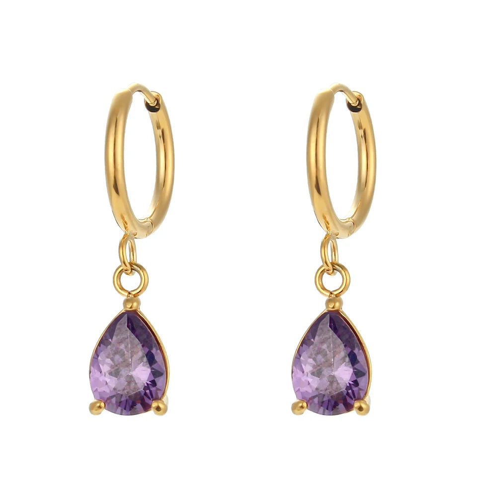 E.B.belle 3A Zircon Waterdrop Small Hoop Earrings for Women – Luxury Colorful Crystal Huggie Charm Jewelry Gift