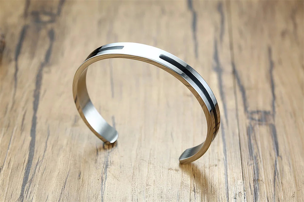 Men's Enamel Bangle - Viking Logo Cuff Bracelet, Stainless Steel Minimalist Bangle for Gentlemen