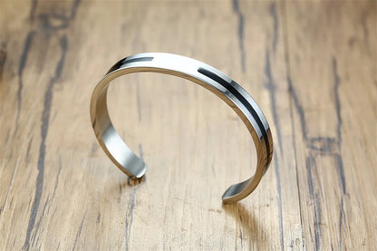 Men's Enamel Bangle - Viking Logo Cuff Bracelet, Stainless Steel Minimalist Bangle for Gentlemen