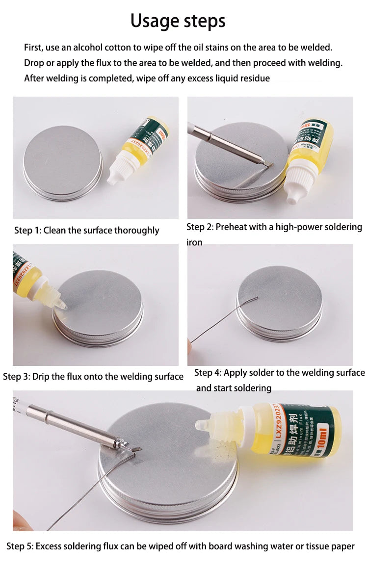 10ml Soldering Flux Liquid — Aluminum & Copper Electronics Flux for 18650 Battery Soldering, No-Clean