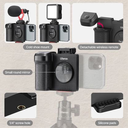 Ulanzi CapGrip II Handheld Smartphone Selfie Booster - Hand Grip with Bluetooth Remote Control Shutter for iPhone and Android Phones