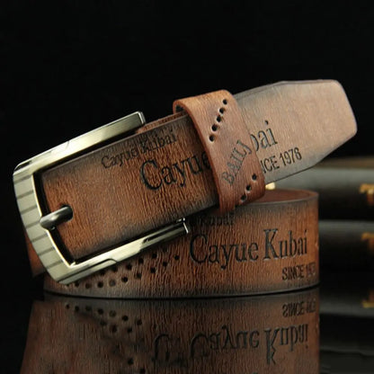 Men's Ratchet Leather Belt – Adjustable Strap with Free Buckle Replacement for Cowboy Style
