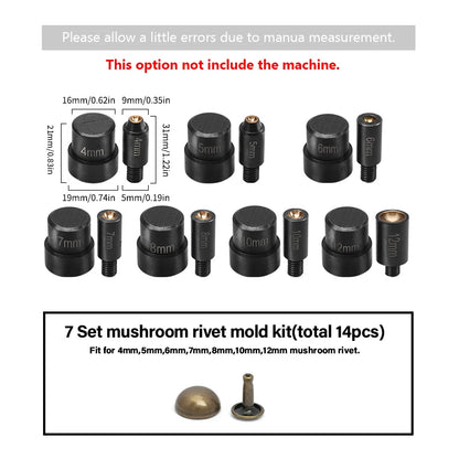WUTA Manual Button Installation Tool – Mute Punching for Mushroom Rivets & Eyelets, DIY Hand Pressing Tool (With/Without Machine)
