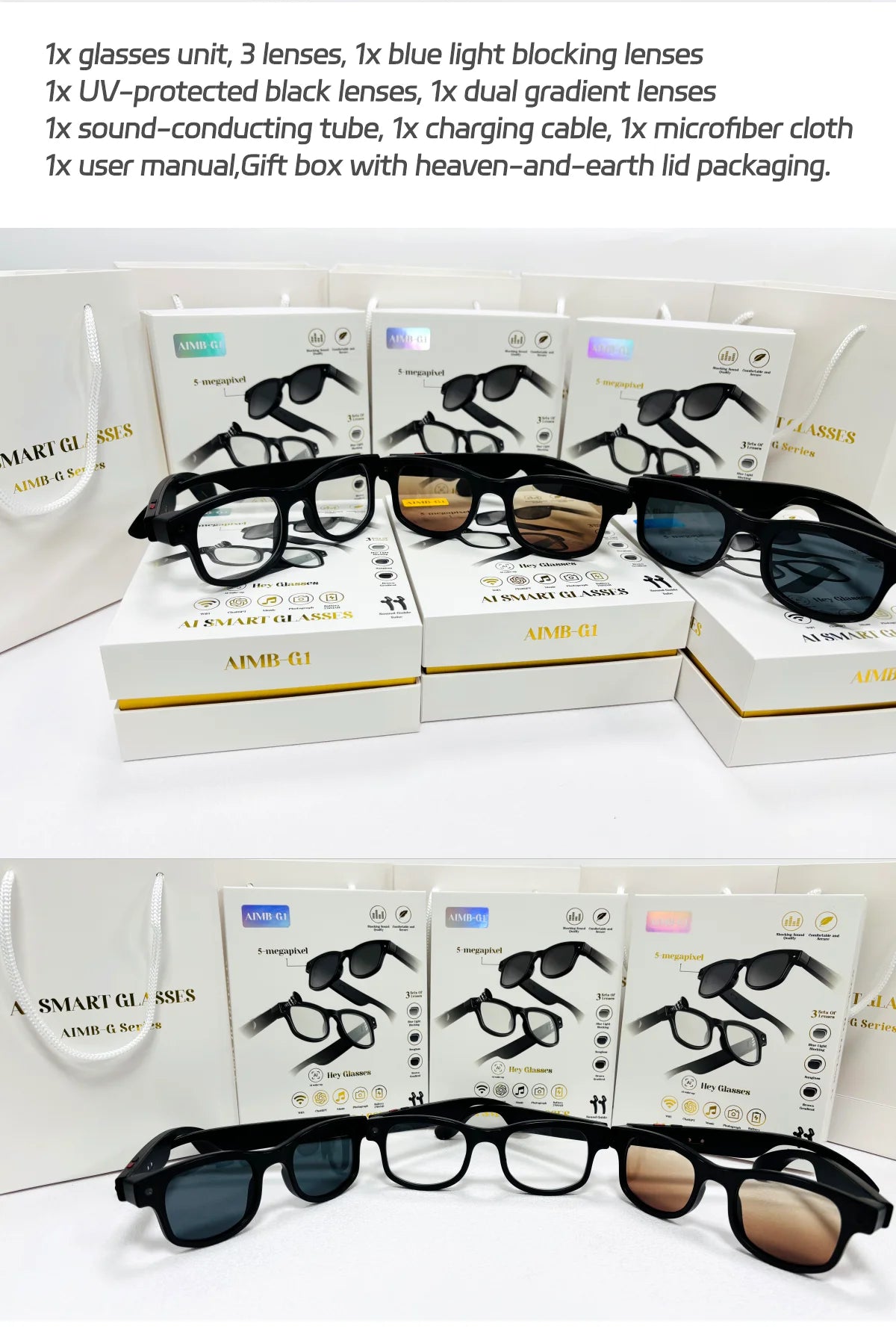 500W AI Smart Camera Sunglasses 3-in-1 Lens HD1080P ChatGPT Voice Control WiFi Bluetooth Intelligent Glasses