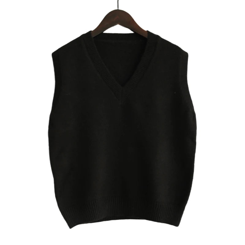 2025 Korean Fashion Women’s Sleeveless V-Neck Sweater Vest – Solid Color Knit Pullover Waistcoat