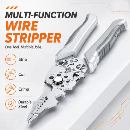 8.5 Inch Heavy Duty Wire Stripper Pliers - Stainless Steel Electrical Cutter and Crimper Tool with Ergonomic Grip
