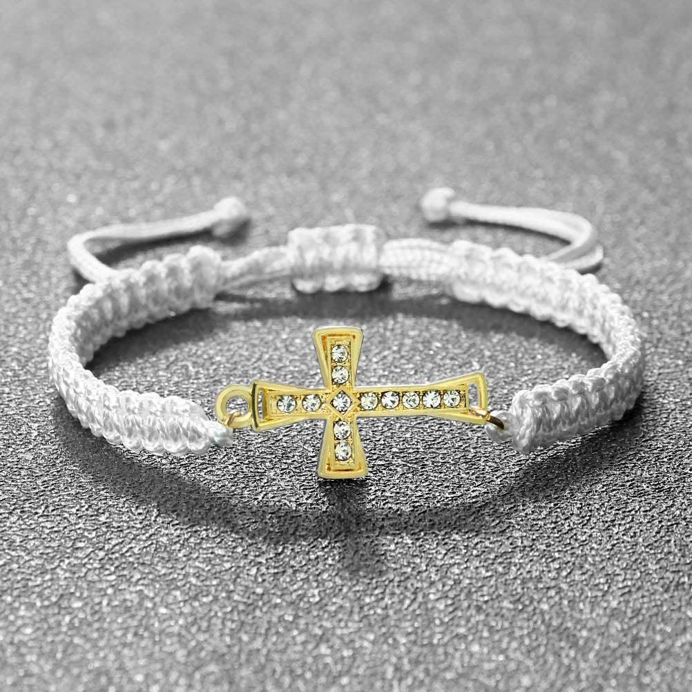 Red Crystal Cross Bracelet - Jesus Prayer Meditation Braided Healing Jewelry Gift for Couples