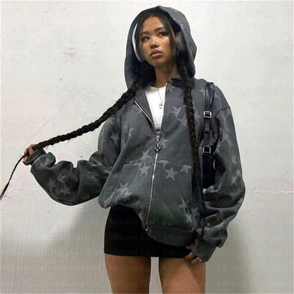 Y2K Star Print Hoodie Set - Harajuku Loose Streetwear Sweatshirt & Sweatpants