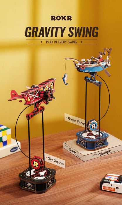 Robotime Rokr 3D Wooden Puzzle Kit – Gravity Swing, Sky Captain & Ocean Fisher Model Building Kit for Teens & Adults