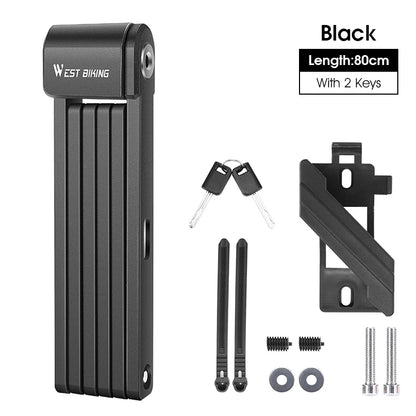 WEST BIKING Foldable Bike Lock – Heavy Duty Anti-Theft Chain Cable Padlock with 3 Keys for Bicycle & Motorcycle Security