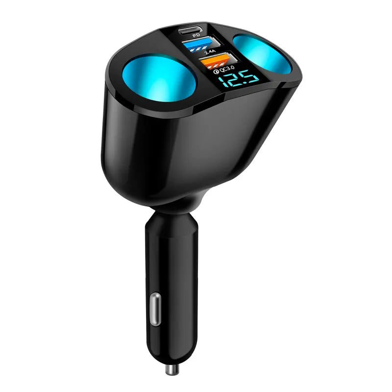 Dual-Port Car Charger Adapter – Digital Display, Simultaneous Charging for Multiple Devices