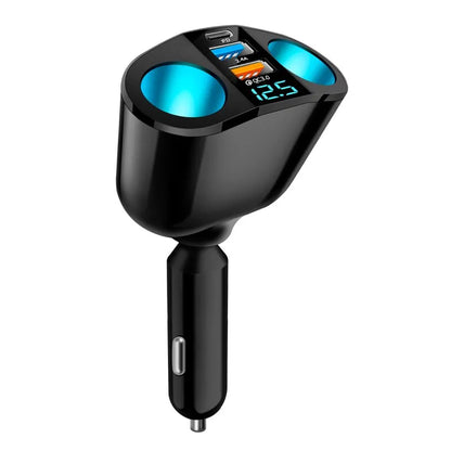 Dual-Port Car Charger Adapter – Digital Display, Simultaneous Charging for Multiple Devices
