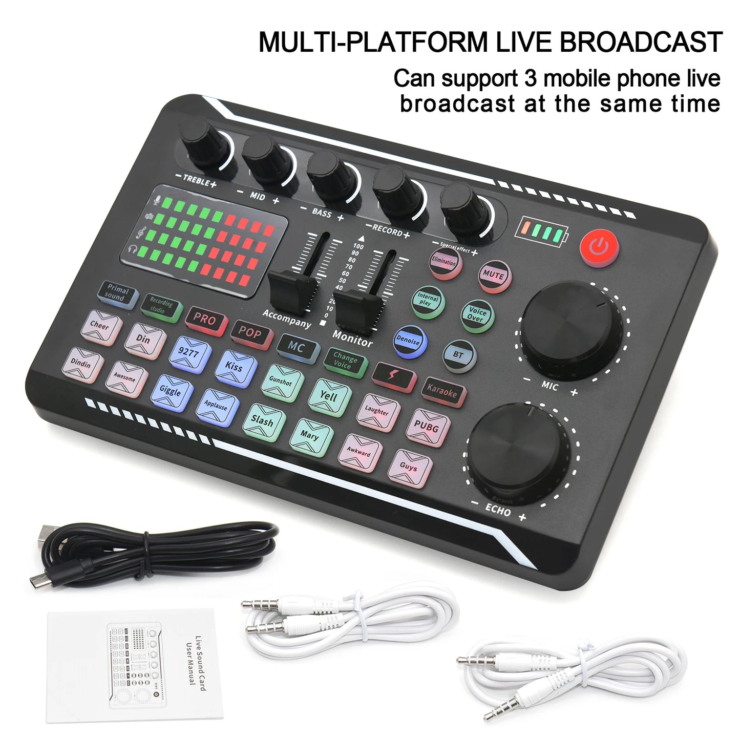 Live Sound Card Audio Interface with DJ Mixer Effects & Voice Changer – Bluetooth Mixer for Live Streaming & Singing