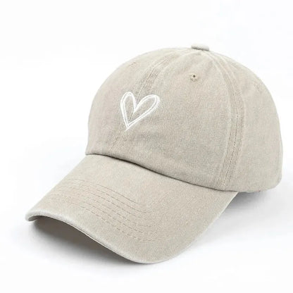 Peach Heart Embroidery Baseball Cap – Washed Soft Top Spring Summer Hat for Men & Women, Unisex Trendy Casual Cap